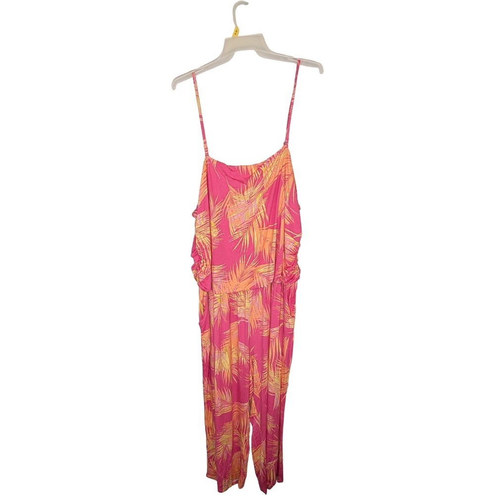 Belle by Kim Gravel Jumpsuit‎ Women XS Pink Tropical Palm Leaf Boho Wide Leg